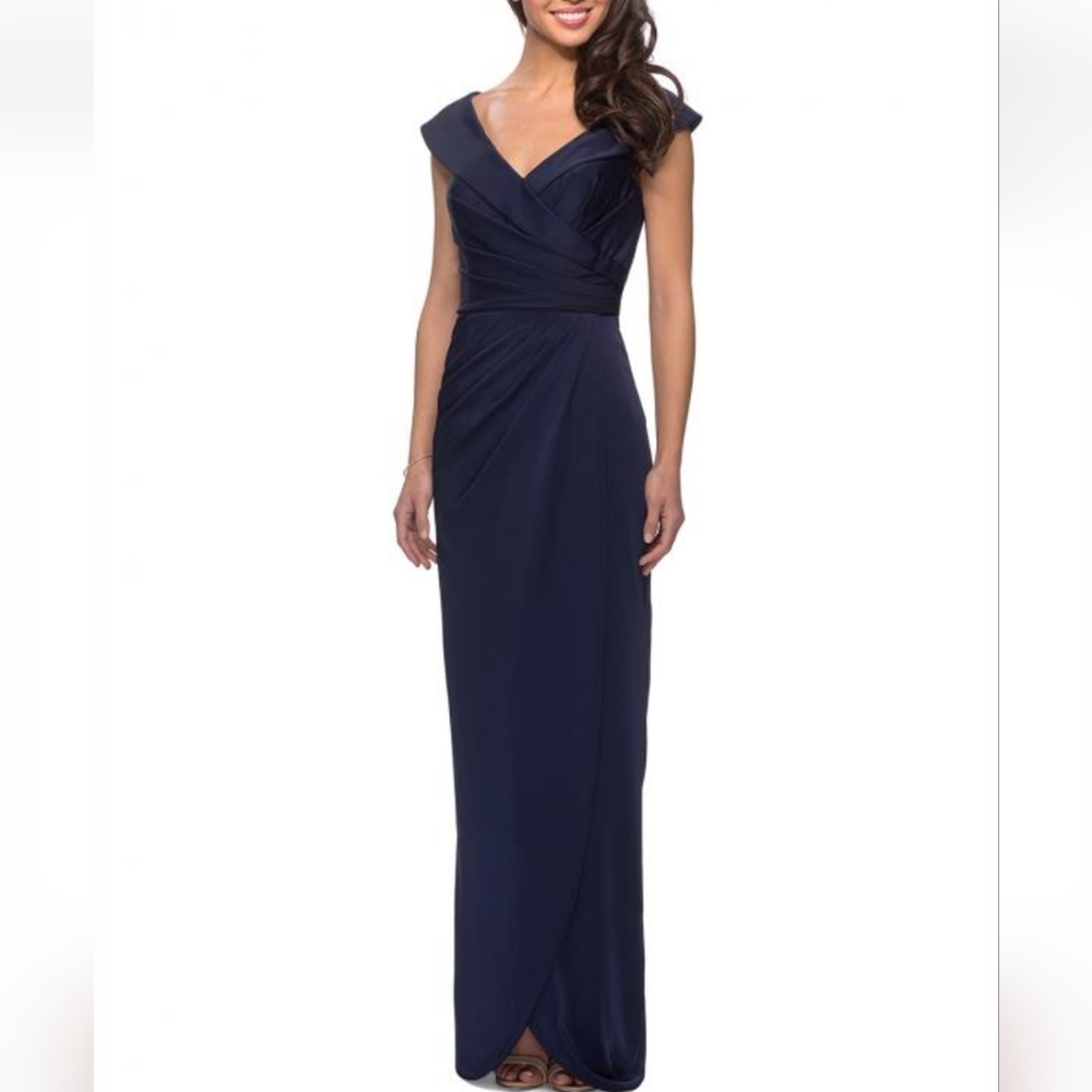 La Femme Ruched Long Evening Gown 0